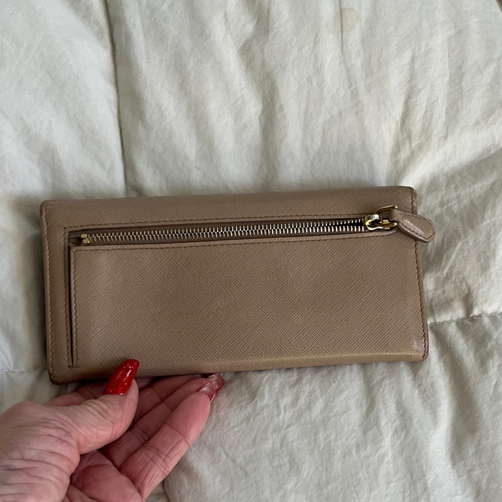 Prada Tan Leather Wallet with Gold Logo - Picture 10 of 13